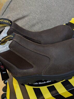 New Skechers Women’s 8 Brown Leather Comfort Safety Steel Toe Work Boots Chelsea